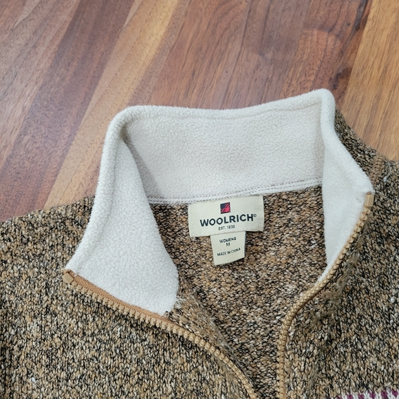 Vintage Woolrich Zip Front Embroidered Fall Motif Sweater Fleece Neckline Medium - Picture 7 of 12